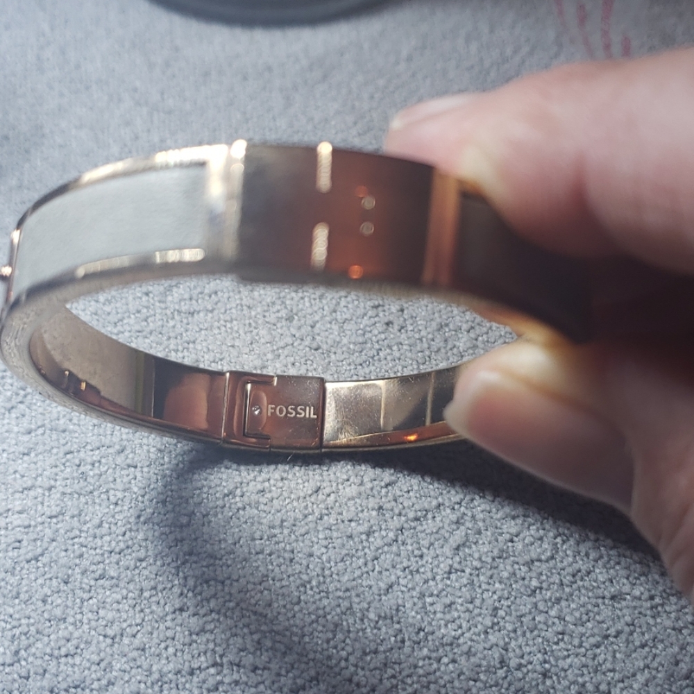 Fossil steel and sage leather cuff